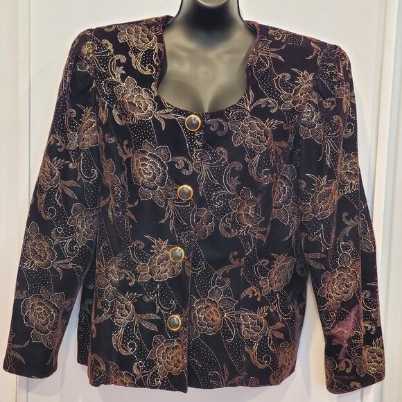 MORGAN TAYLOR EVENING Black & Gold Long Sleeve Jacket, 16W - Picture 1 of 9